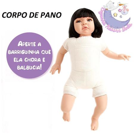 Boneca Morena Tipo Bebê Reborn De Pano C/ 16 Itens - USA Magazine
