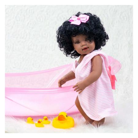 Pele negra realista Preto Preto Boneca Bebê Bonito Curly Cabelo  Encaracolado Saia de renda vinil bebê brinquedo presente presente vestir  boneca