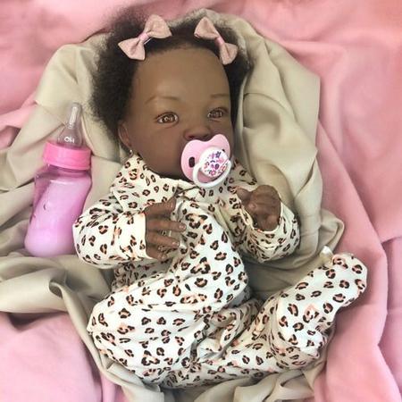 Boneca Realista Negra Reborn Menina Bebe Negra Roupa Rosa - ShopJJ -  Brinquedos, Bebe Reborn e Utilidades