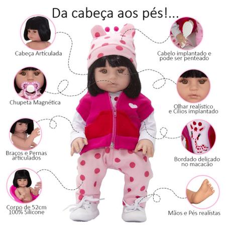 Roupa para boneca bebê reborn (52cm) - conjunto rosa