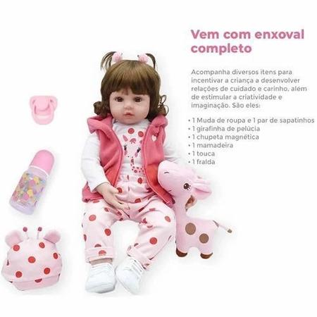 Bebê Reborn Poly Boneca Realista Pode dar Banho 48CM Girafinha