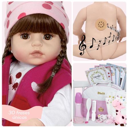 Boneca Bebe Reborn Fofinha Princesa 46cm Com Kit Acessórios no