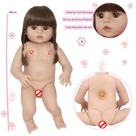 Boneca Bebe Reborn Fofinha Princesa 46cm Com Kit Acessórios no