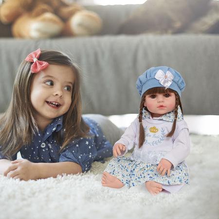 Imagem de Bebe Reborn Princesa Vestido Azul Com Bolsa 20 Acessórios