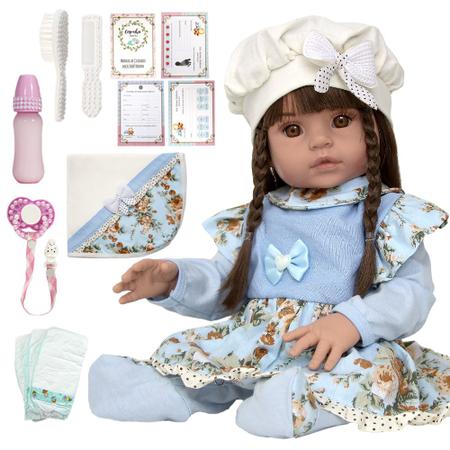 Bebê Reborn Real Boneca Corpo Silicone com Acessórios - Cegonha