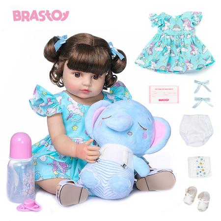 Imagem de Bebê Reborn Realista Brastoy Boneca ou Boneco Silicone Kit Conjunto de Roupa Chupeta Mamadeira e Pelúcia Original Completo