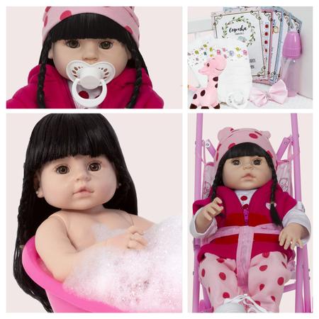 Bebe Reborn Silicone Menina Girafinha Com Carrinho Infantil - USA