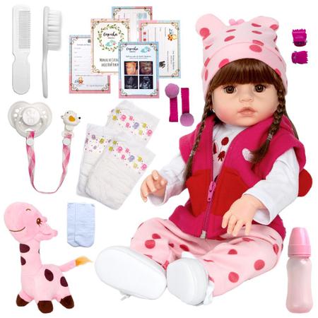 Boneca Bebe Reborn Silicone Menina Realista com Acessórios - Chic