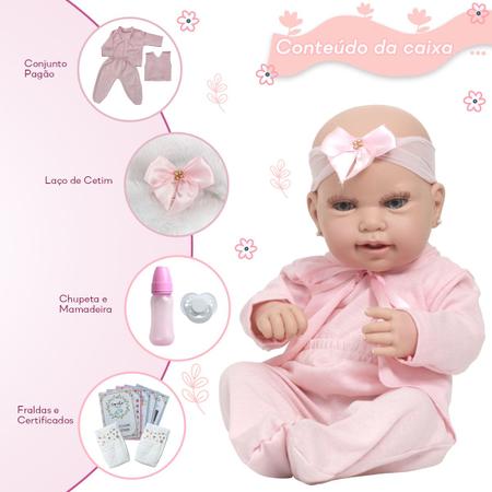 Boneca Reborn Realista Carequinha Fofa + Carrinho Infantil em