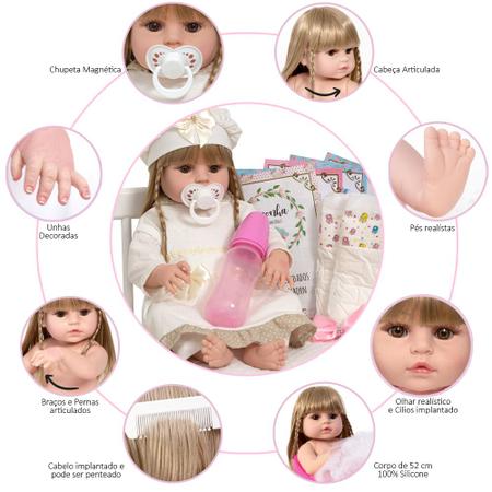 Boneca bebe reborn loira yasmin com enxoval completo 46cm sid nyl