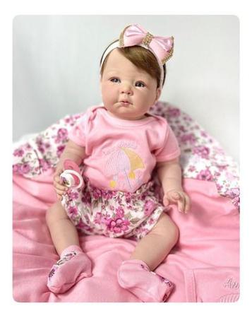 Boneca Bebê Reborn De Silicone Cabelo Fio a Fio Pode Banho - USA Magazine