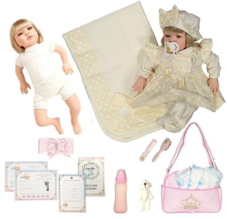 Boneca Bebe Reborn Loira Vestido Realista Original com Bolsa - ShopJJ -  Brinquedos, Bebe Reborn e Utilidades