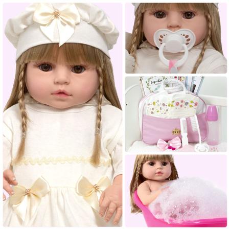 Boneca Bebê Reborn Menina Loira Princesa Realista + 20 Itens - Chic Outlet  - Economize com estilo!