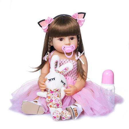Boneca Bebê Reborn 100% Silicone Pode Tomar Banho Princesa Rosa 55cm  Enviado Do Brasil