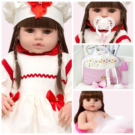 Boneca Bebe Reborn Recem Nascida de Silicone com 20 Itens - Chic