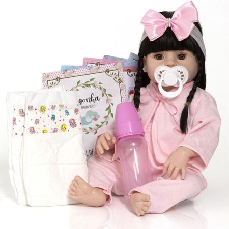 Boneca Bebe Reborn Recem Nascida de Silicone com 20 Itens - Chic