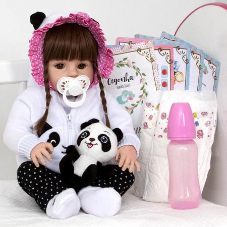 Bebê Boneca Reborn Barata Panda Menina Presente Enxoval