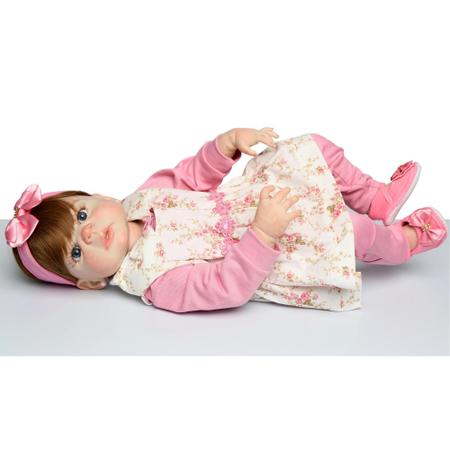 Boneca Bebê Reborn Ruiva Isabella Enxoval Rosa Corpo de Silicone Realista  52cm - MUNDO KIDS