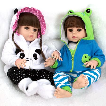 Bebe Tipo Reborn Gêmeos Casal Panda Girafa Cabelo Castanho - Cegonha Reborn Dolls Imagem de Bebe Tipo Reborn Gêmeos Casal Panda Girafa Cabelo Castanho