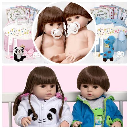 Bebe Tipo Reborn Gêmeos Casal Panda Girafa Cabelo Castanho - Cegonha Reborn Dolls Imagem de Bebe Tipo Reborn Gêmeos Casal Panda Girafa Cabelo Castanho
