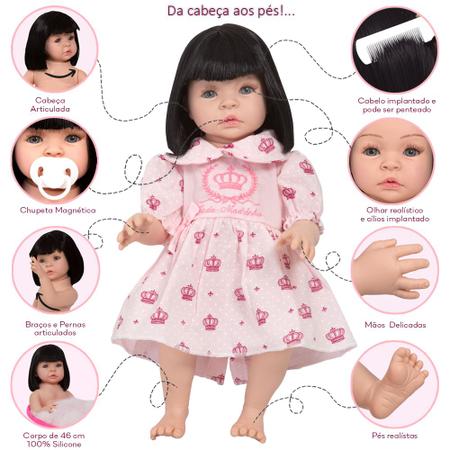 Boneca Bebe Reborn Fofinha Princesa 46cm Com Kit Acessórios no Shoptime