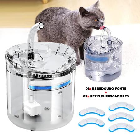 Imagem de Bebedouro Fonte Purificador de Agua para Gatos Cães Pet Com Kit 5 Refis de Carvão Ativado