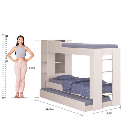 Imagem de Beliche Cama Aux C/ 3 Colchões Ditália Treliche CM-15 Branco