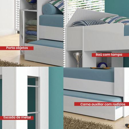 Imagem de Beliche Cama Aux C/ 3 Colchões Ditália Treliche CM-15 Branco