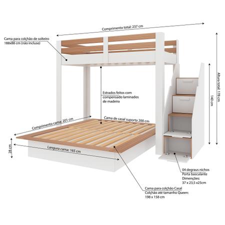 Imagem de Beliche Casal Family Star Plus Casatema Branco/Amadeirado Montana Perfect Wood