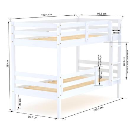 Imagem de Beliche Infantil Slim com Grade de Proteção Madeira Maciça Branco Housin