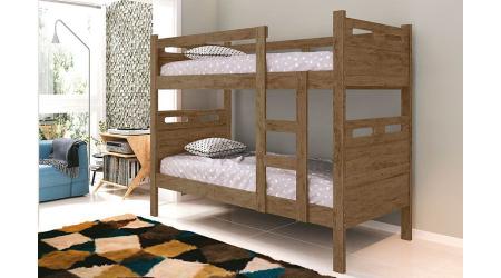 Imagem de beliche jaspe solteiro que vira duas cama com escada fixada por parafuso passante mdf castanho