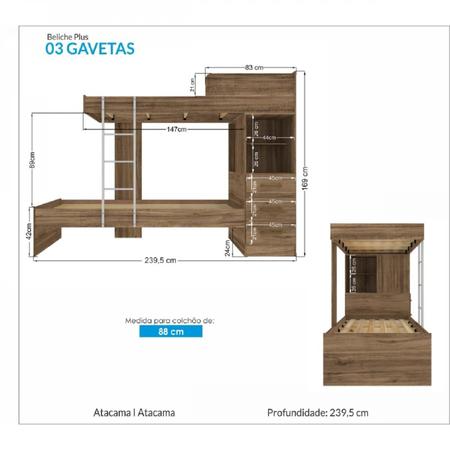 Imagem de Beliche Plus 3 Gavetas Santos Andirá