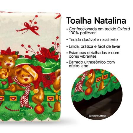 Imagem de Belíssima Toalha de Mesa Natalina 14 Lugares 4,00m x 1,40m Oxford Estampado