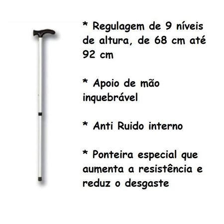 Imagem de Bengala Idoso Bastão com regulagem De Altura extra Leve apenas 240gr cor apoio cinza tubo cinza
