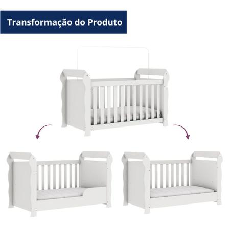Imagem de Berço Americano 3 em 1 com Colchão Lara Branco Carolina Baby