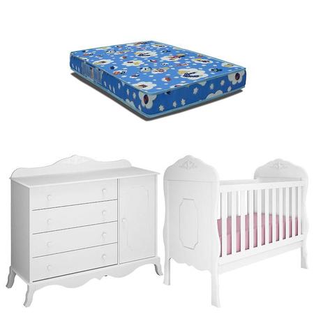 Berço Americano com Colchão e Cômoda Infantil Realeza Branco Acetinado Canaã - Canaa Baby Imagem de Berço Americano com Colchão e Cômoda Infantil Realeza Branco Acetinado Canaã