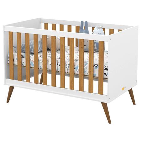 Imagem de Berço Americano com Colchão e Cômoda Infantil Retro Gold Branco Freijó Eco Wood  Matic