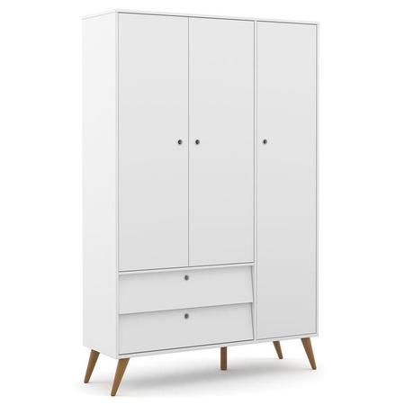 Imagem de Berço Americano com Colchão e Guarda Roupa Infantil 3 Portas Retro Gold Branco Freijó Eco Wood  Matic