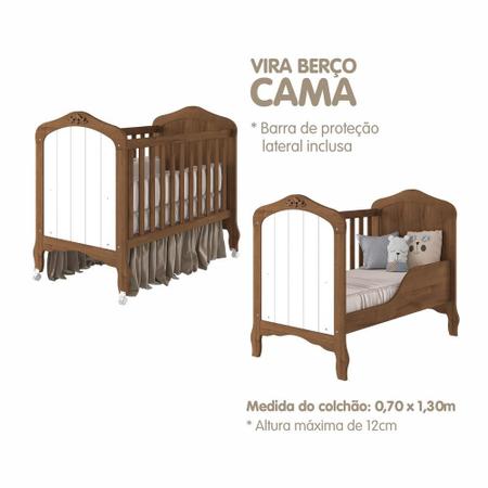 Imagem de Berço Americano de Bebê Provençal Marrom MDF Vira Mini Cama Com Regulagem Altura Harmonia