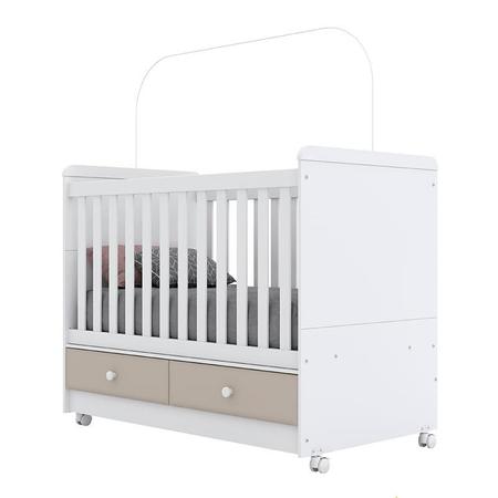 Imagem de Berço Americano e Guarda Roupa Infantil Aquarela Cristal Branco com Colchão Ortobom - Henn