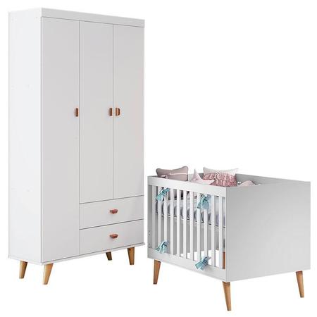 Berço Americano Ludmila e Guarda Roupa 3 Portas Duda Branco Acetinado Bétula - Carolina - Carolina Baby Imagem de Berço Americano Ludmila e Guarda Roupa 3 Portas Duda Branco Acetinado Bétula - Carolina