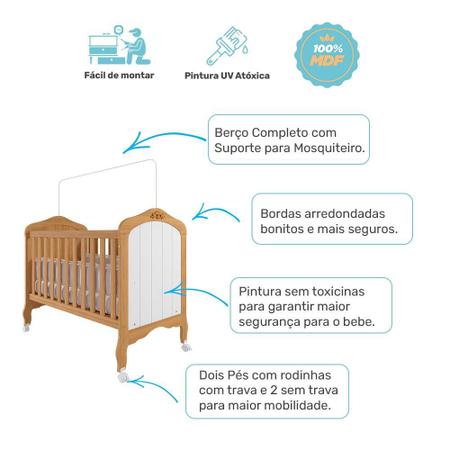 Imagem de Berço Americano que Vira Cama Harmonia com Capitone Nature/Branco - Permóbili Baby 100% MDF