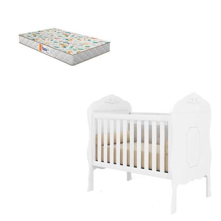 Berço Americano Realeza Branco Acetinado com Colchão Gazin Canaã - Canaa Baby Imagem de Berço Americano Realeza Branco Acetinado com Colchão Gazin Canaã