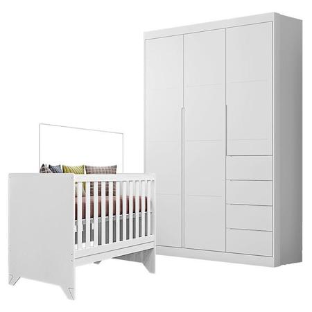 Berço Americano Retro Maya e Guarda Roupa Infantil Eloá Branco Acetinado Phoenix Baby Imagem de Berço Americano Retro Maya e Guarda Roupa Infantil Eloá Branco Acetinado Phoenix Baby