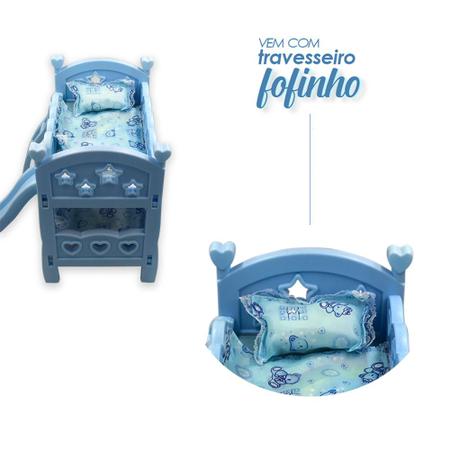 Imagem de Berço Azul com Beliche de Brinquedo Escorregador Travesseiro
