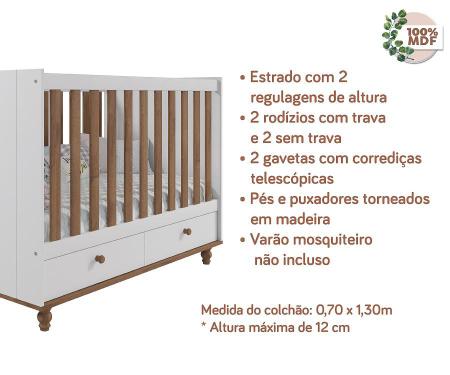 Berco Candy Com 2 Gavetas E Regulagem De Altura 100 % MDF Branco.