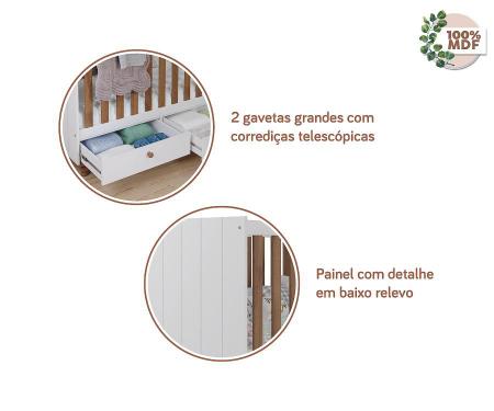 Berco Candy Com 2 Gavetas E Regulagem De Altura 100 % MDF Branco.