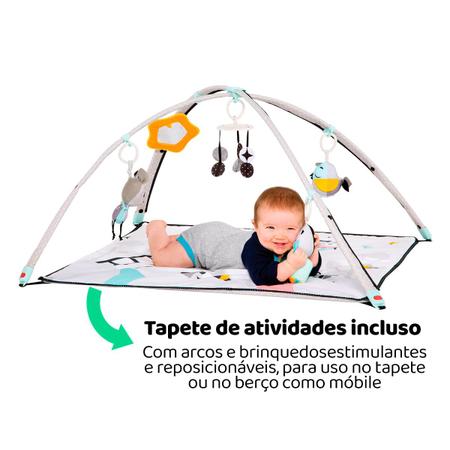 Imagem de Berço Cercado Portátil Bebe Infantil Criança 3 em 1 com 2 Regulagem Altura + Tapete Atividade + Mosquiteiro + Móbile + Bolsa