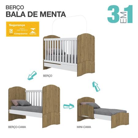 Imagem de Berço Henn Bala de Menta 3x1  mini cama padrão nacional
