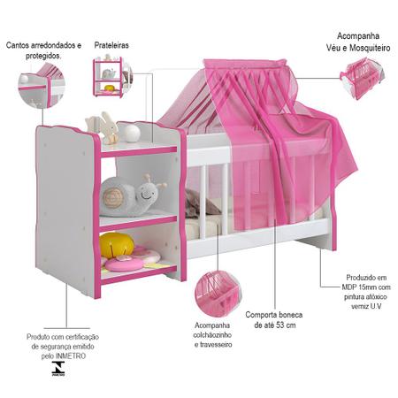 Imagem de Berço Para Boneca Cristal Ursinho Brinquedo Infantil Criança - Lyam Decor